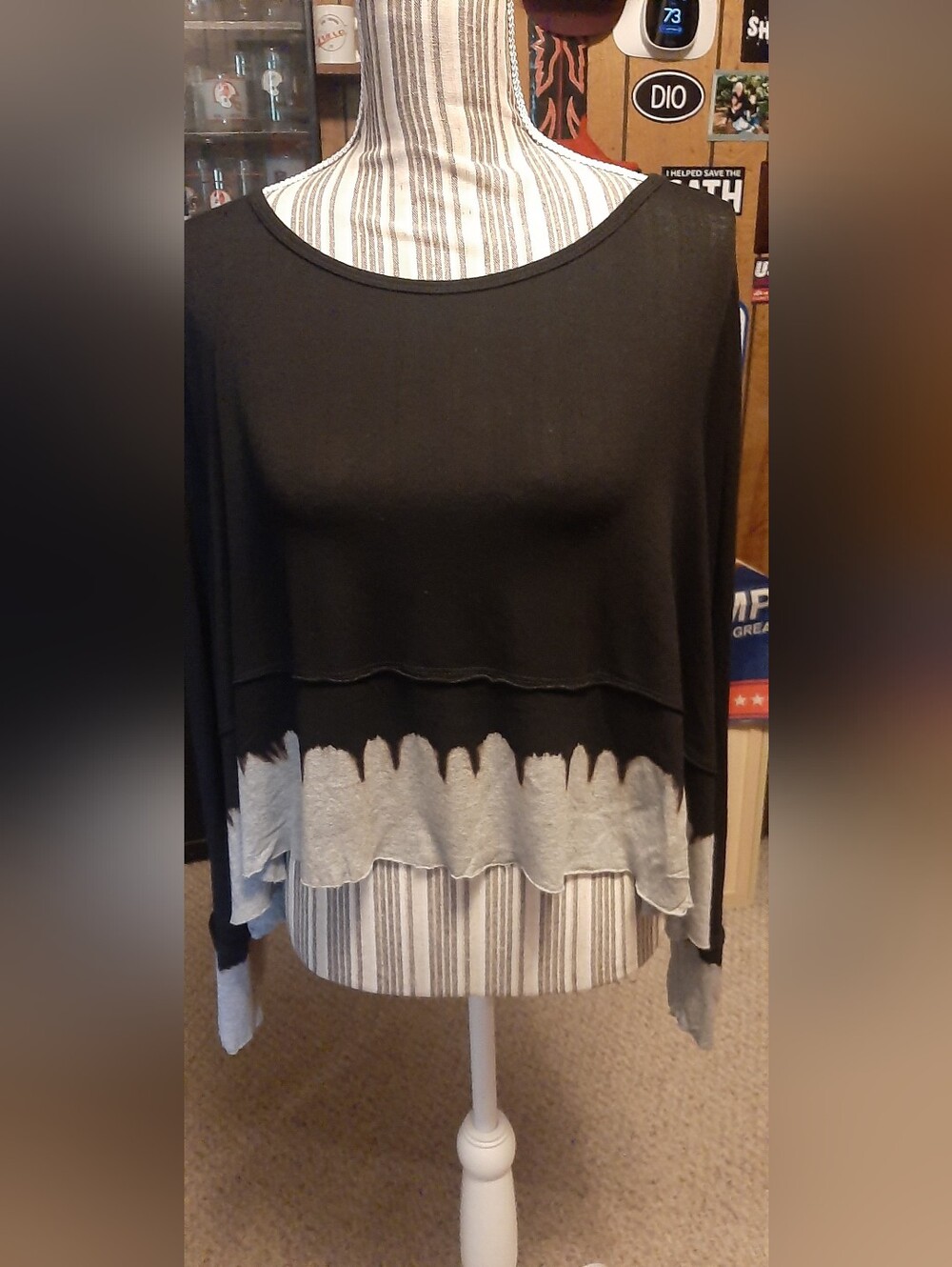 Black and Gray Layered Hem Long Sleeve Top